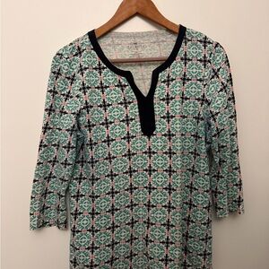 Talbots Teal and Black Geometric Tunic